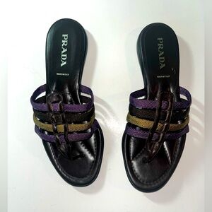 PRADA Purple and Gold Rope and Leather Slip On Sandals, size 36.5